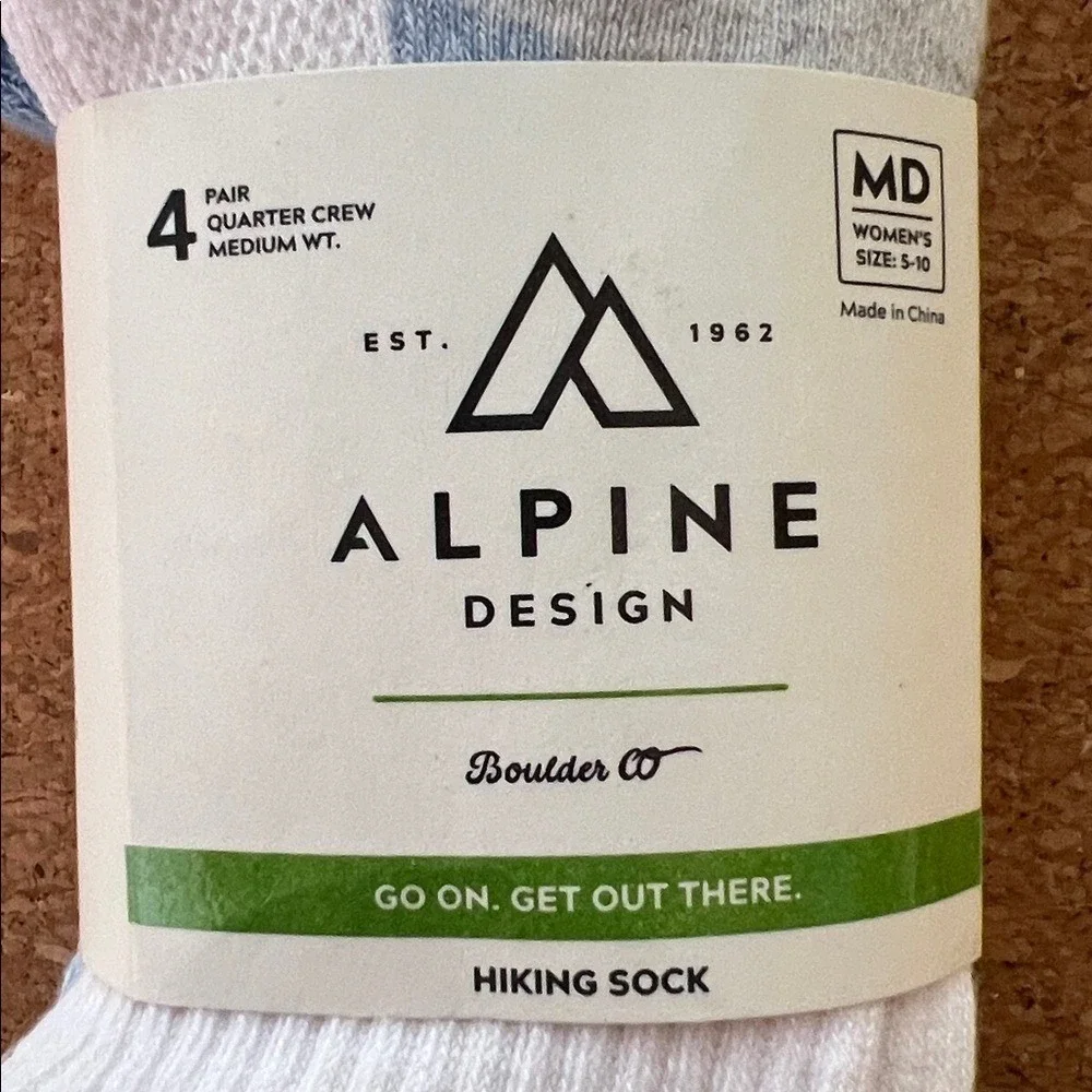 Alpine Design Womens 4 Pack Quarter Crew Hiking Socks Blue White Pink MD 5-10